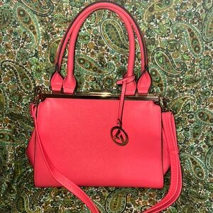 Vibrant pink Satchel with Gold Hardware and Adjustable Strap